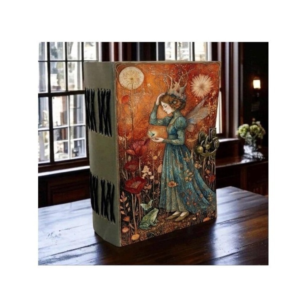 Leather Grimoire Fairy Garden Handmade Paper Teal Gold OS Latch